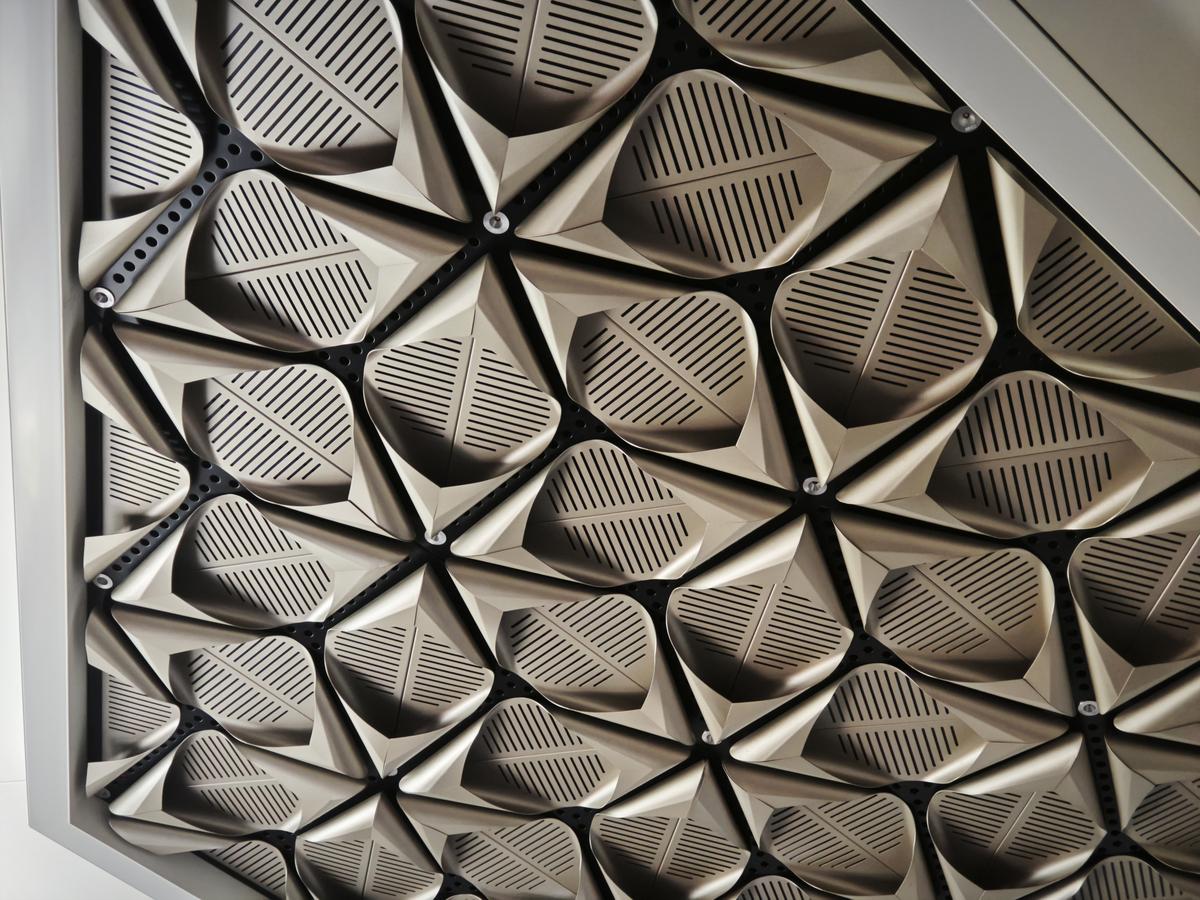 Leaf ceiling installation in modern office space