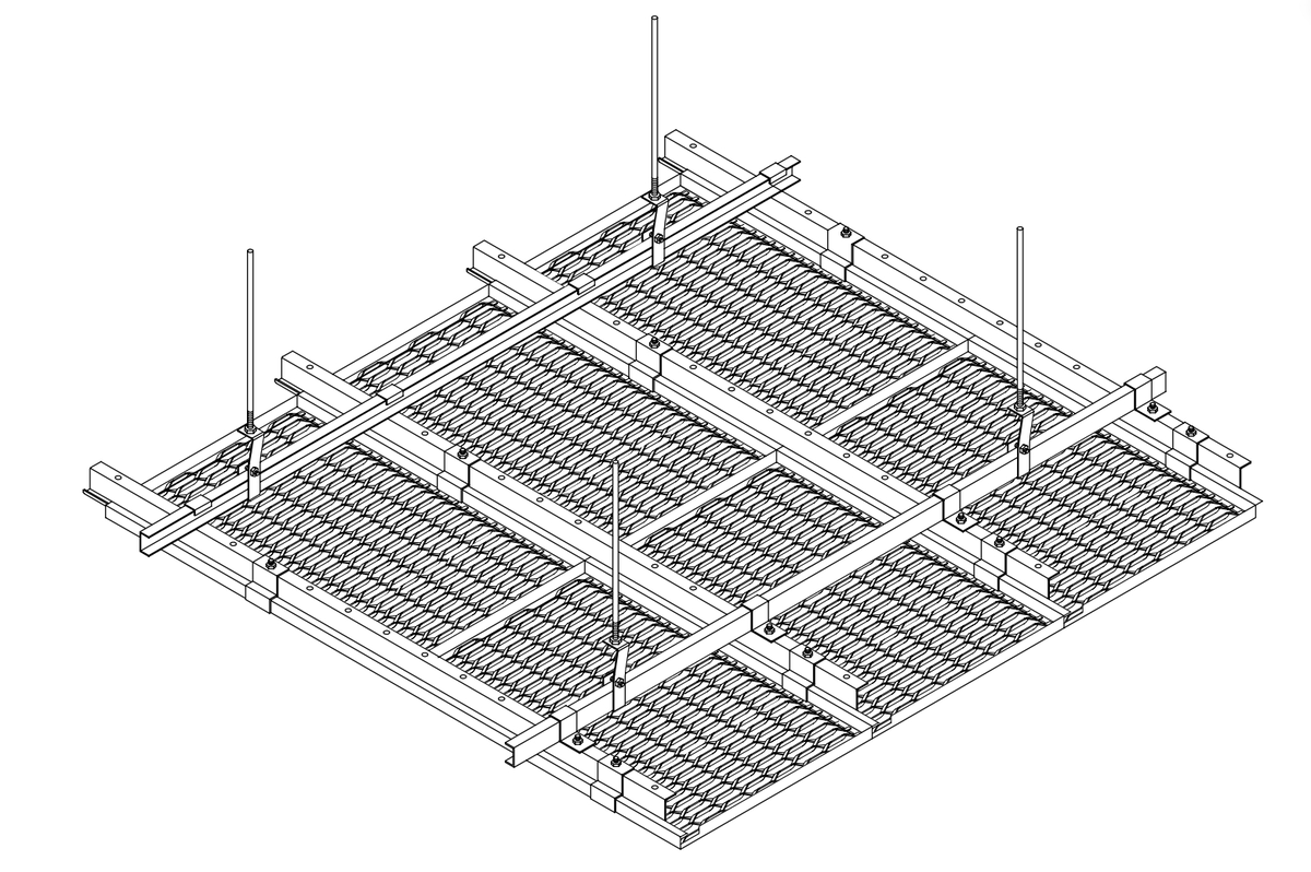 Hook-On Mesh Ceiling Installation Diagram