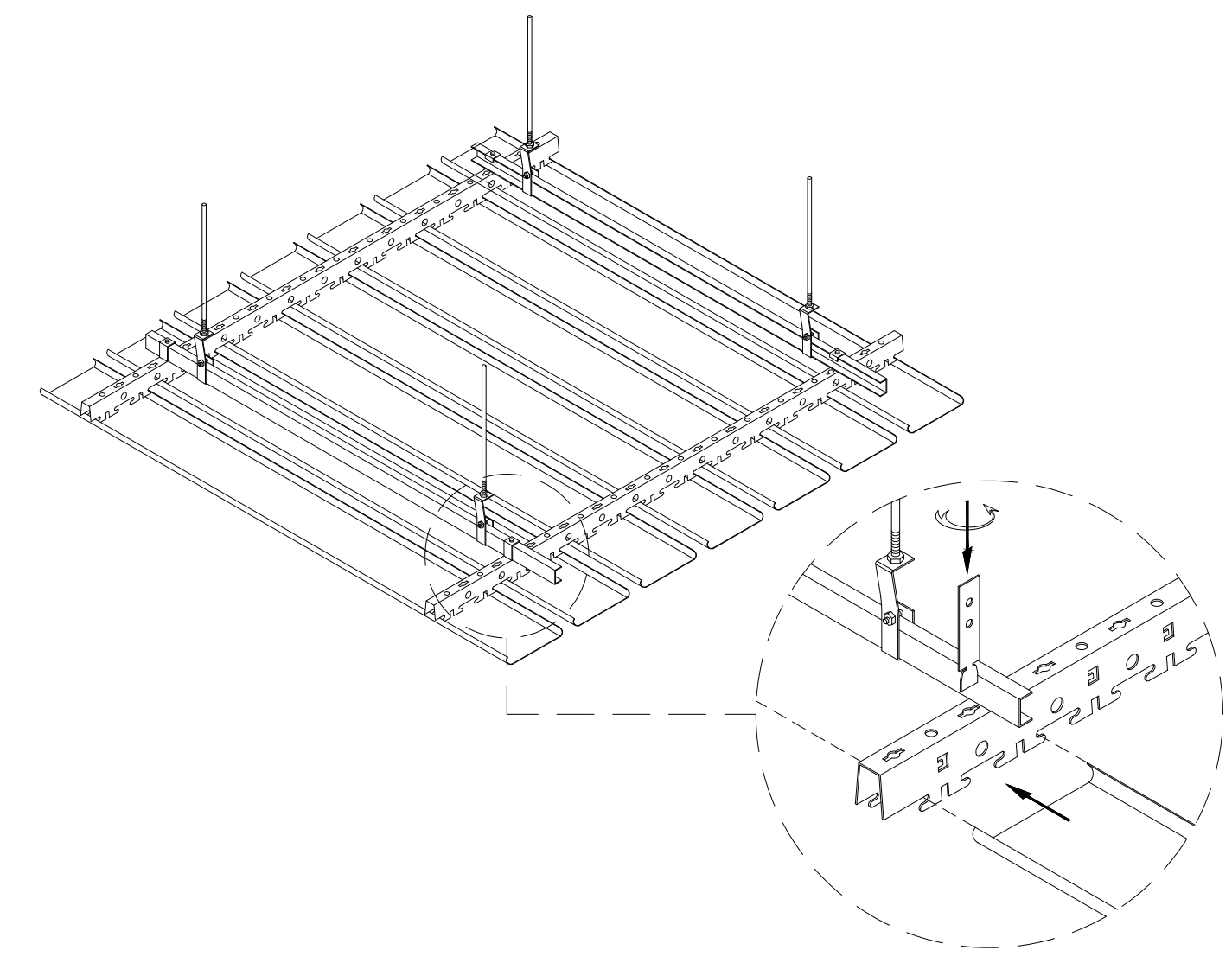 84R Round-Edge Strip Ceiling Installation Diagram